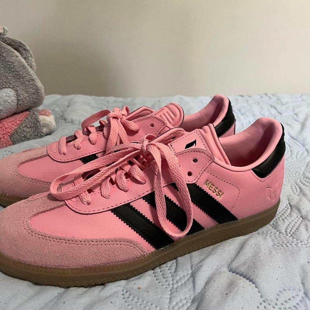 Adidas Messi pink sneakers with black stripes unisex